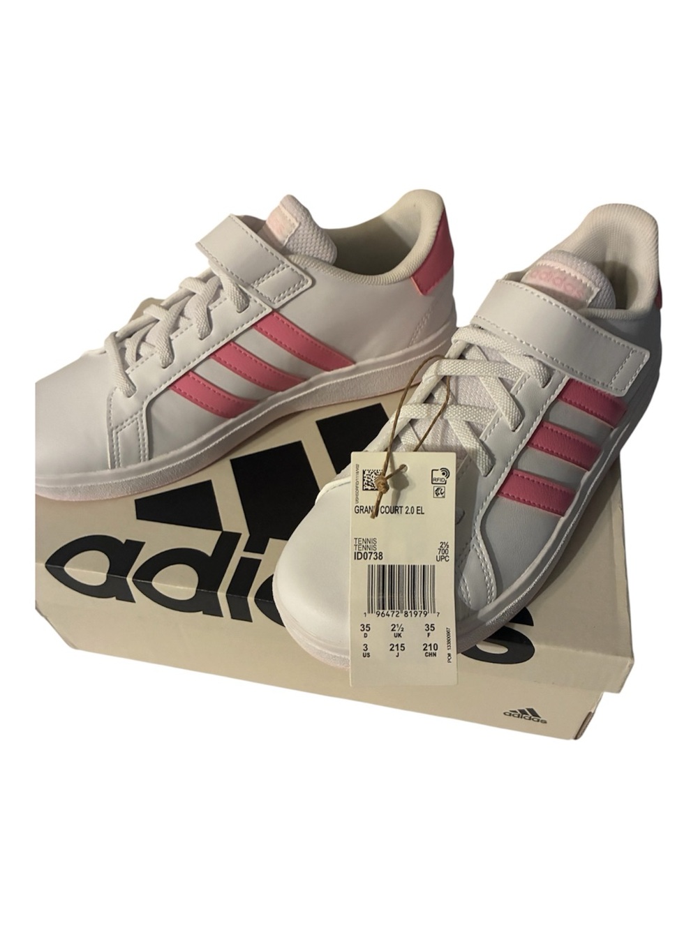 adidas Kids White Sneakers with Pink Stripes